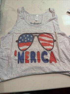 WOMENS 'Merica Graphic Tank Top - Grey with Red & Blue